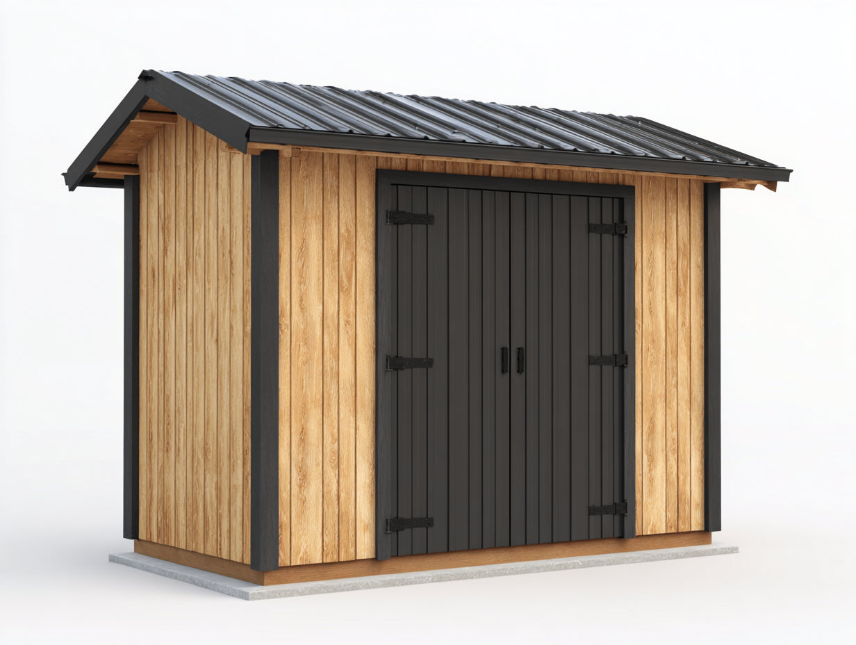 Casetta da giardino - legno-metallo - 325x215x240 cm - naturale-nero - stile moderno