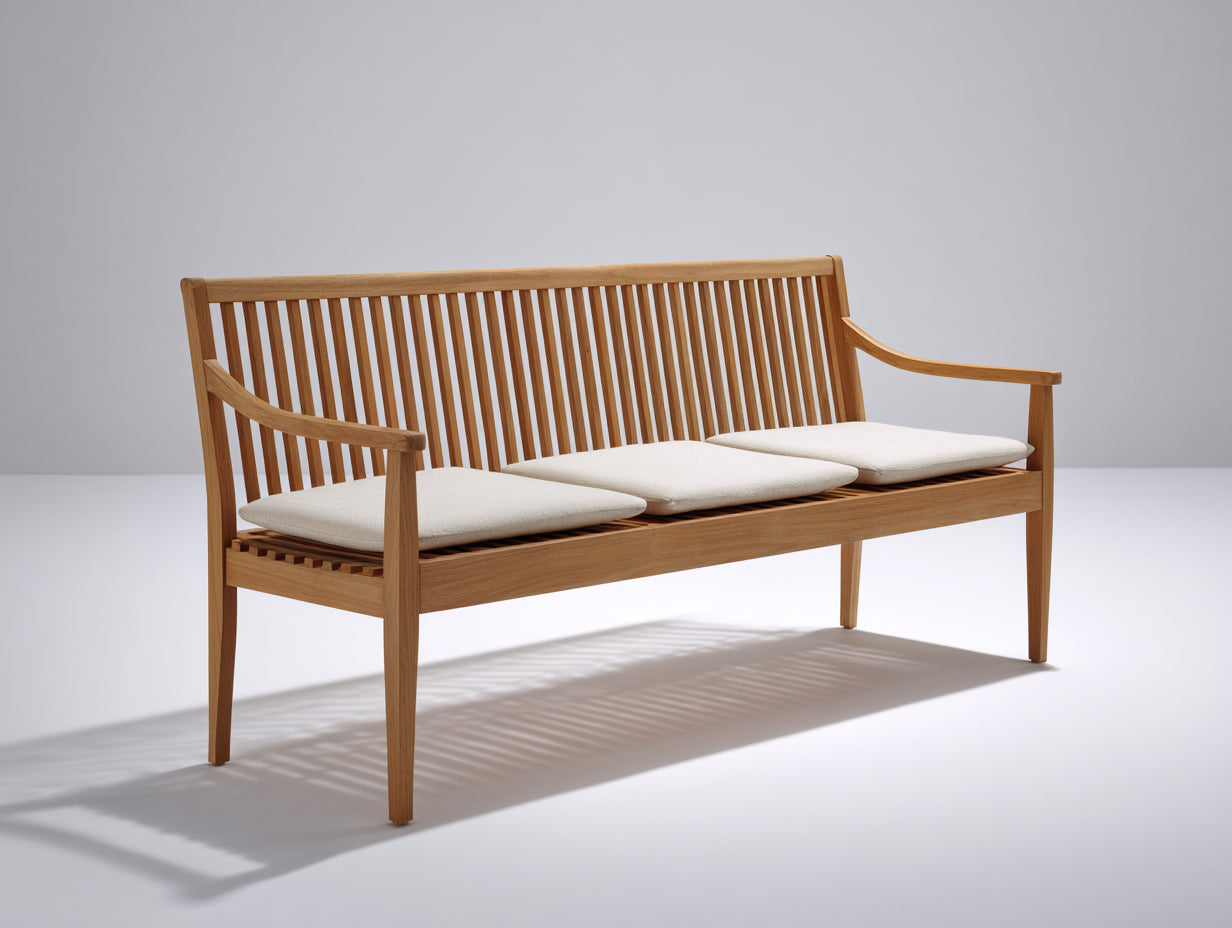 Panche da giardino - legno-tessuto - 184x58x84 cm - marrone naturale-avorio - stile moderno a doghe