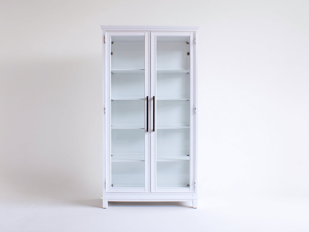 Vetrina-legno-vetro-metallo-90x38x192 cm-bianco moderno-moderno