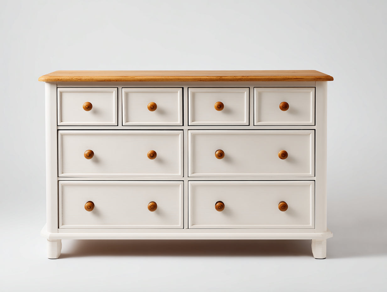 Cassettiera-Legno-MDF-148x47x84 cm-Bianco crema-Rovere naturale-Classico