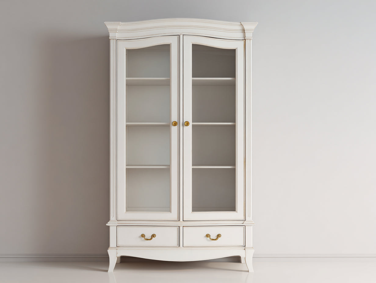 Vetrina-legno-vetro-98x43x202 cm-bianco avorio-classico