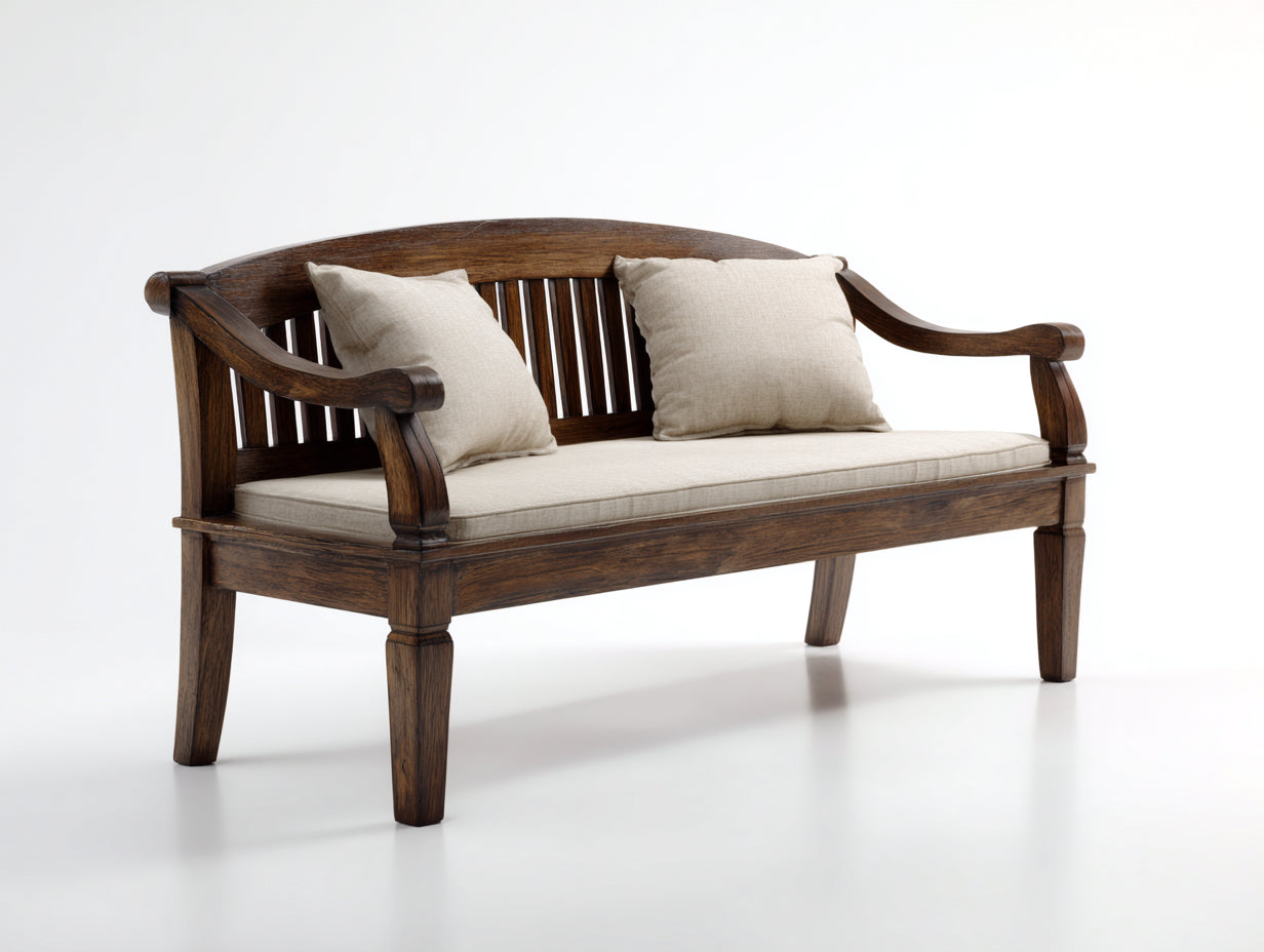 Panche da giardino - legno-tessuto - 168x60x87 cm - marrone scuro-beige - stile classico curvo