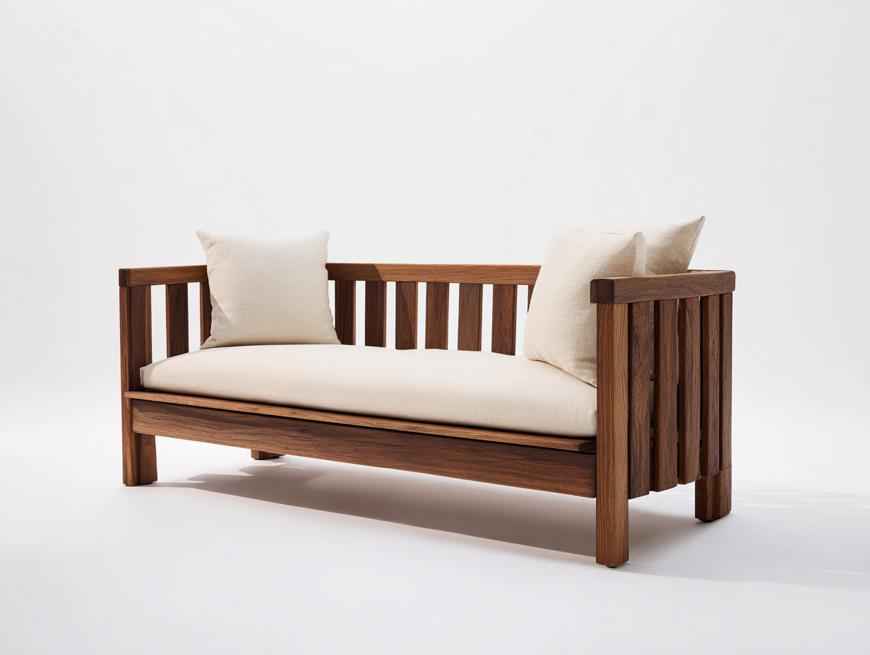 Panche da giardino - legno-tessuto - 158x62x82 cm - marrone caldo-avorio - stile moderno essenziale