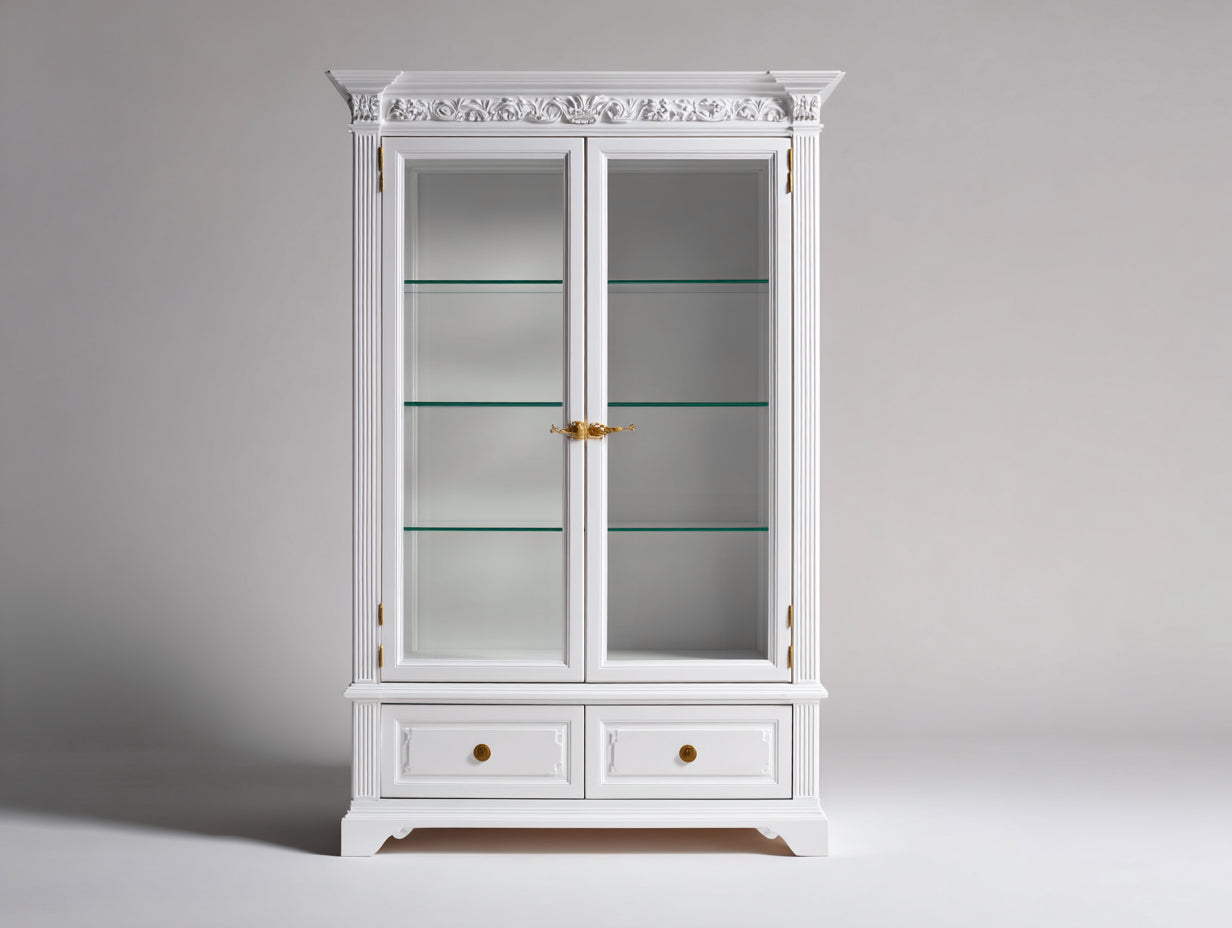 Vetrina-legno-vetro-92x41x198 cm-bianco classico-classico