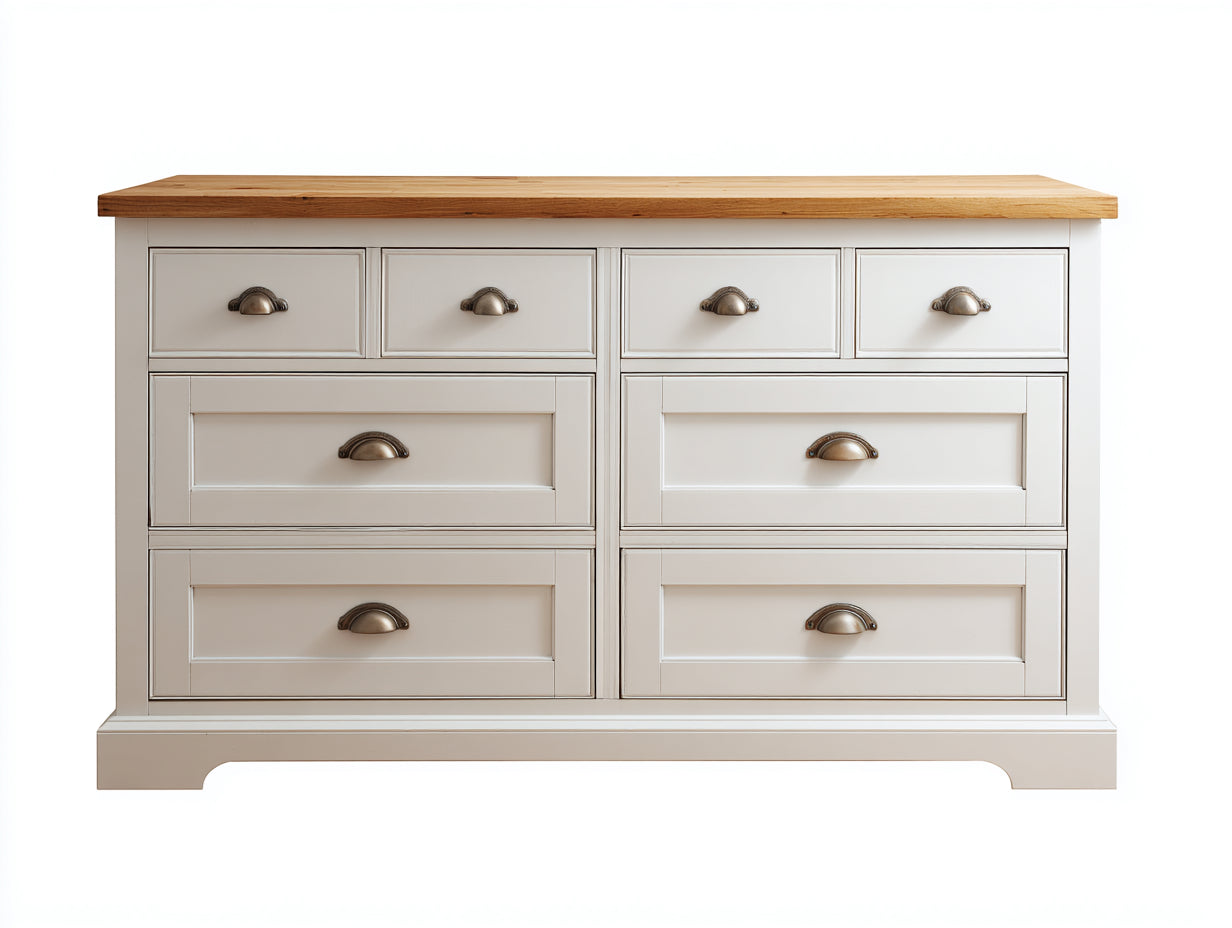 Cassettiera-Legno-MDF-145x48x82 cm-Bianco crema-Rovere naturale-Classico