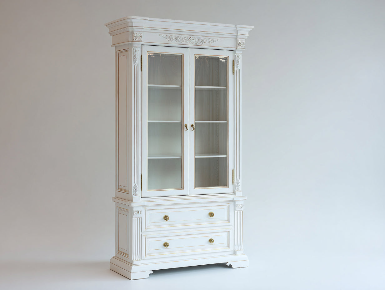 Vetrina-legno-vetro-95x42x205 cm-bianco avorio-classico