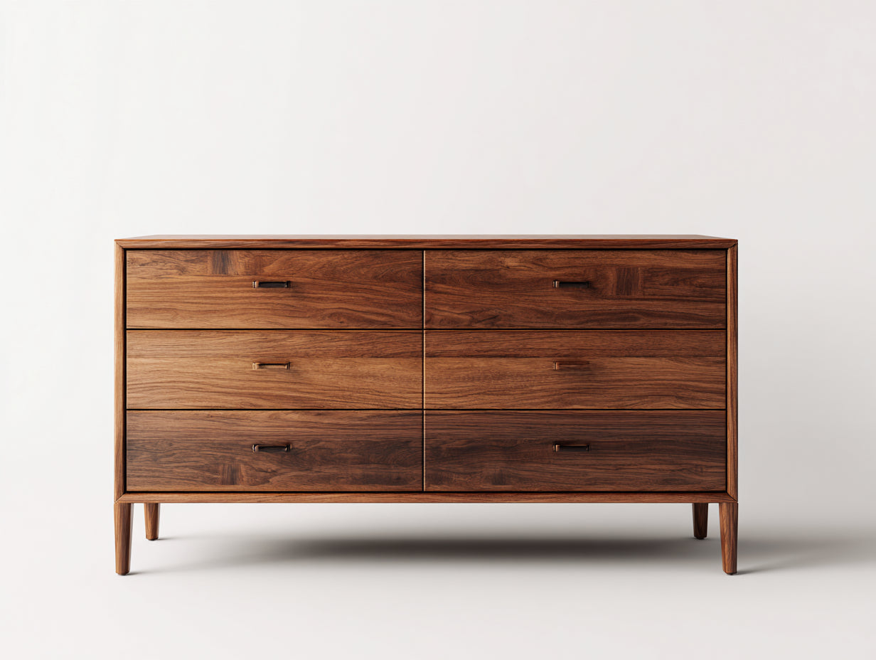 Cassettiera-Legno massello-MDF-140x42x77 cm-Marrone noce-Retrò