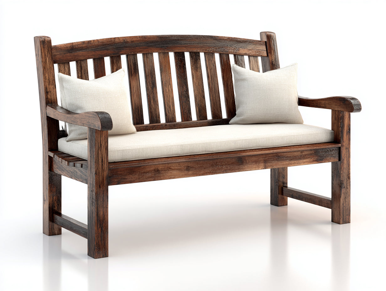 Panche da giardino - legno-tessuto - 158x59x90 cm - marrone scuro-beige - stile rustico classico