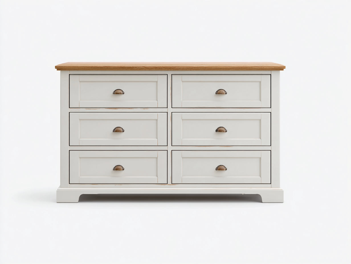 Cassettiera-Legno-MDF-122x44x78 cm-Bianco crema-Rovere naturale-Classico