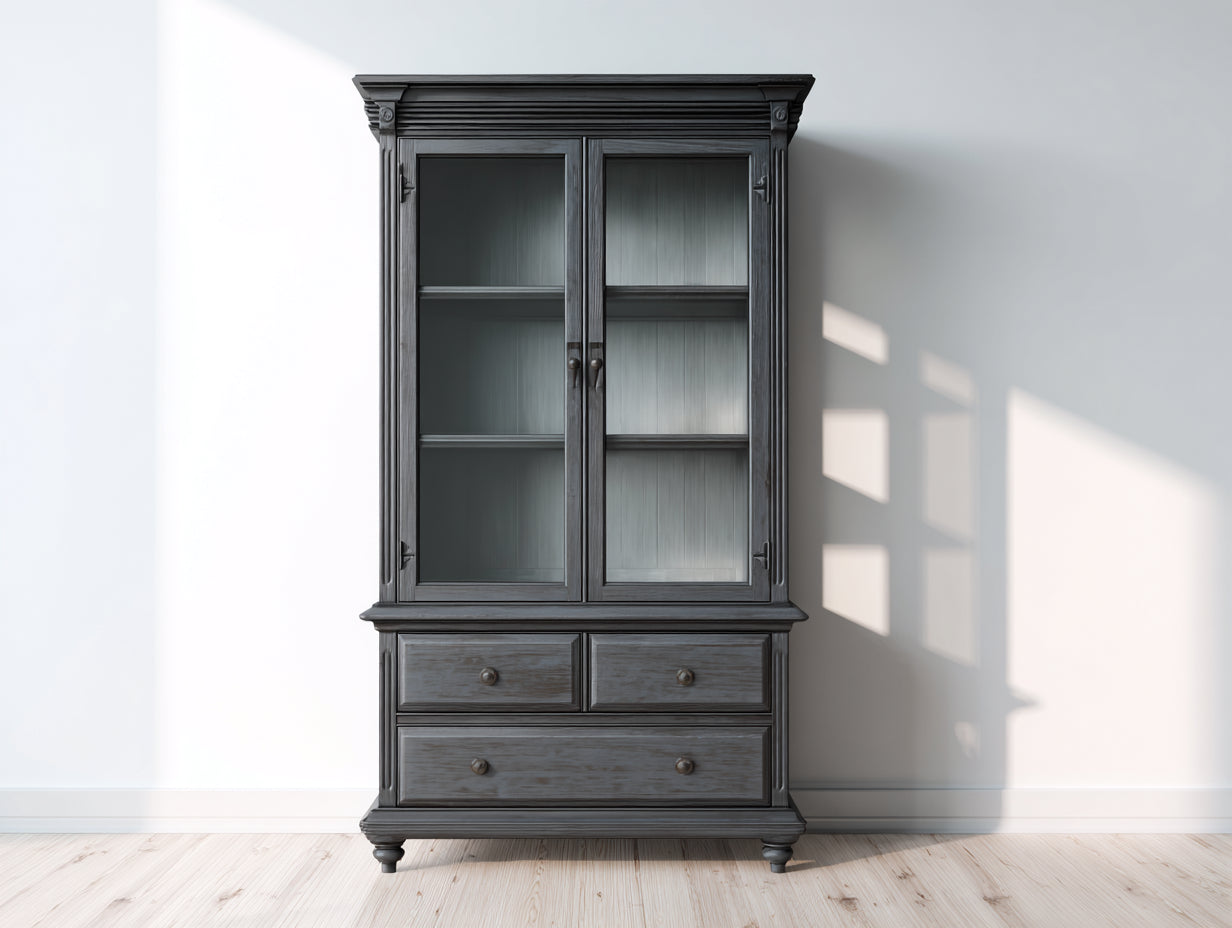 Vetrina-legno-vetro-100x44x200 cm-grigio antracite-vintage