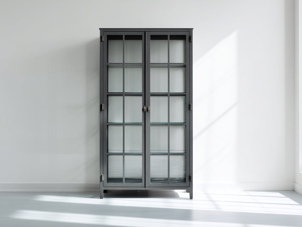 Vetrina-legno-vetro-86x37x188 cm-grigio ardesia-industriale