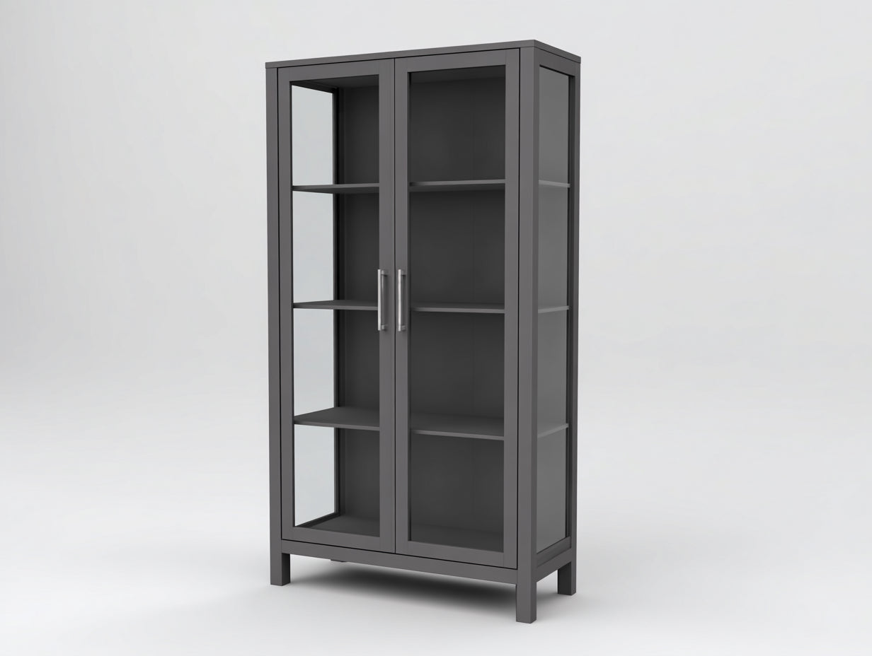 Vetrina-legno-vetro-metallo-84x38x188 cm-grigio grafite-moderno