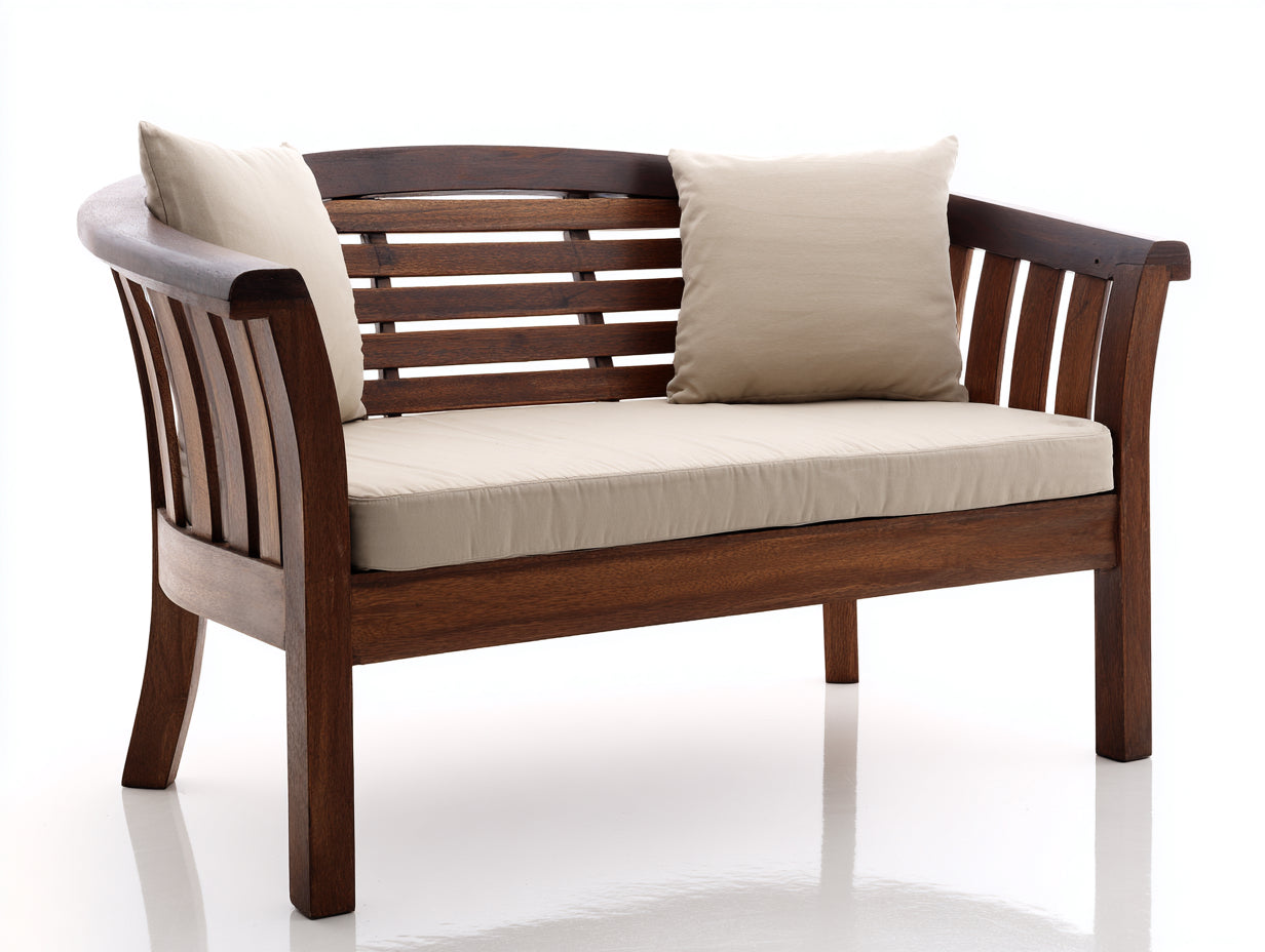 Panche da giardino - legno-tessuto - 164x63x84 cm - marrone scuro-beige - stile classico curvo