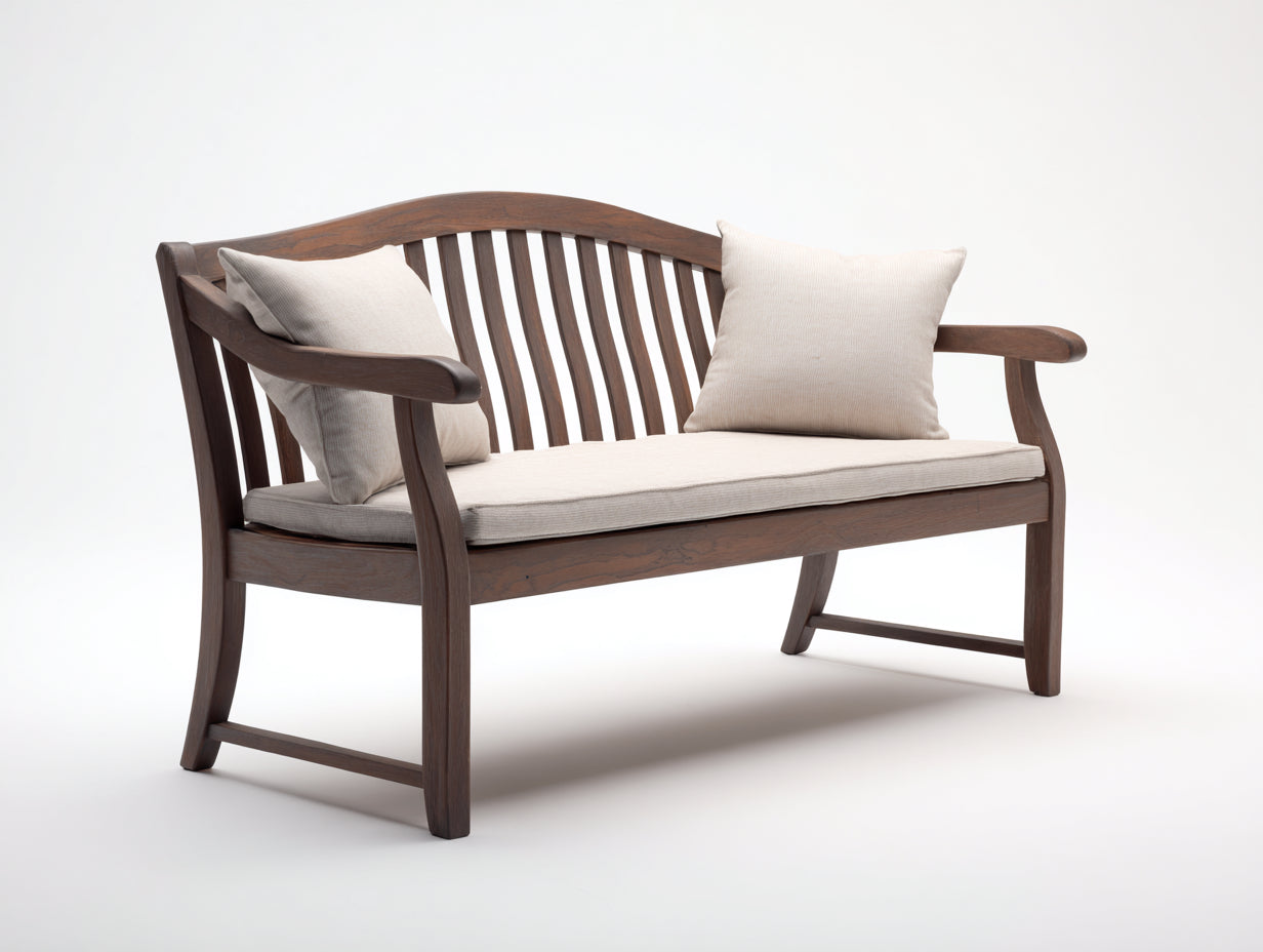 Panche da giardino - legno-tessuto - 165x59x86 cm - marrone scuro-beige - stile classico arcuato