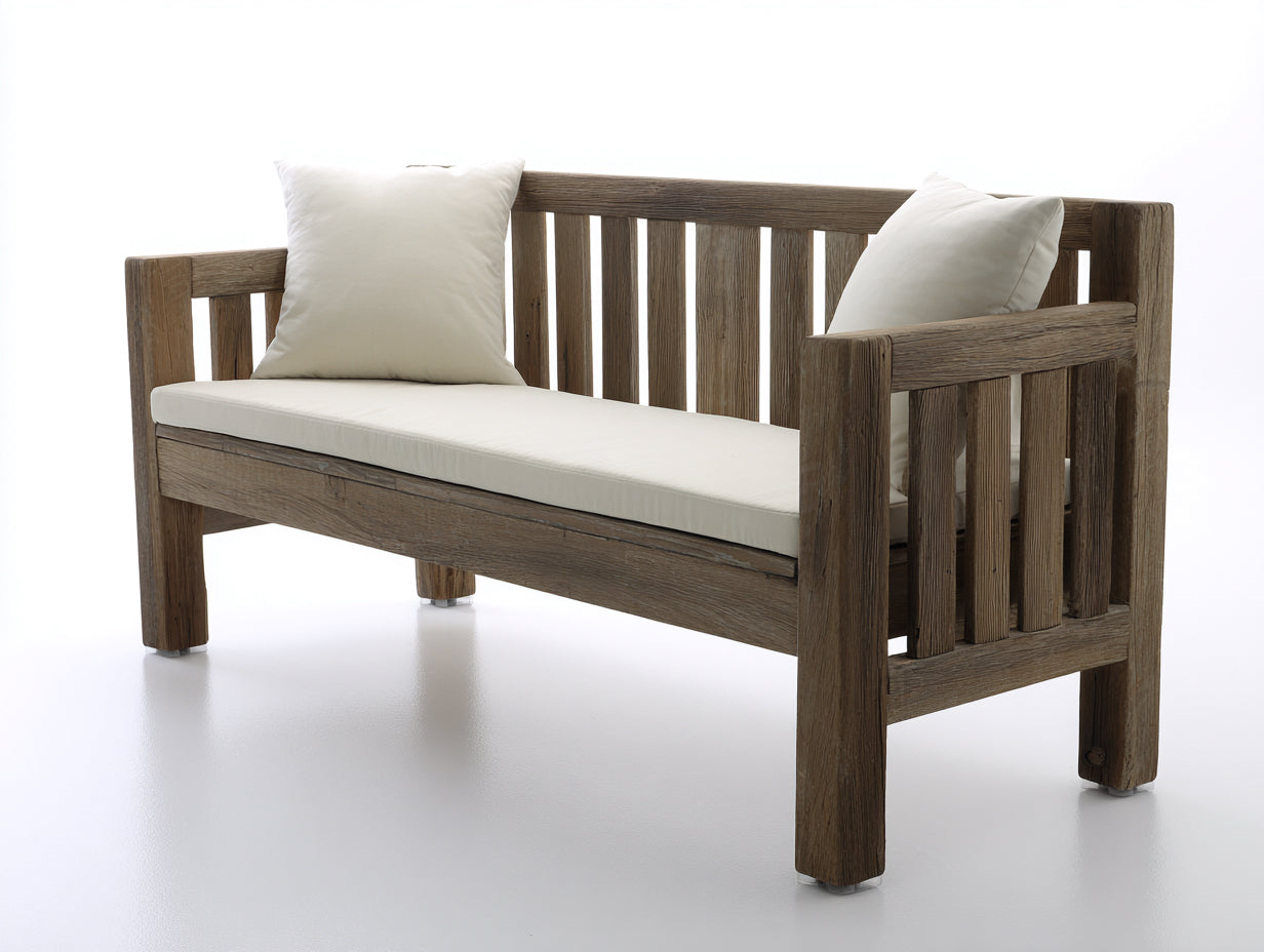 Panche da giardino - legno-tessuto - 154x64x83 cm - marrone naturale-avorio - stile rustico lineare
