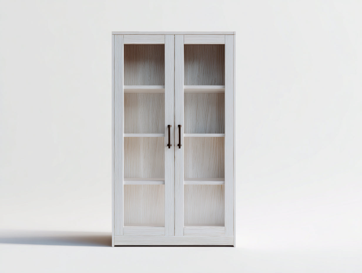 Vetrina-legno-vetro-88x35x182 cm-bianco naturale-minimalista