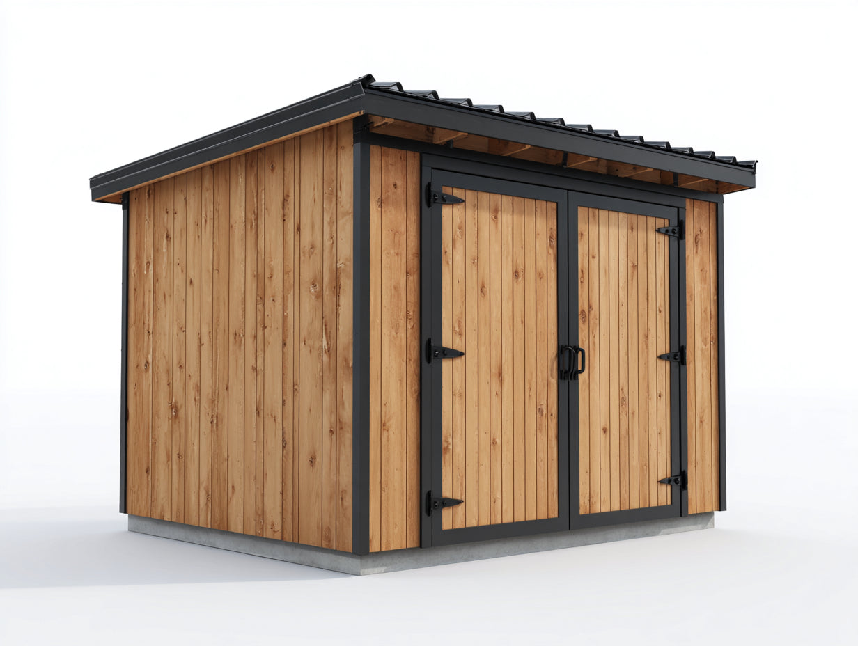 Casetta da giardino - legno-metallo - 340x220x235 cm - naturale-nero - stile contemporaneo
