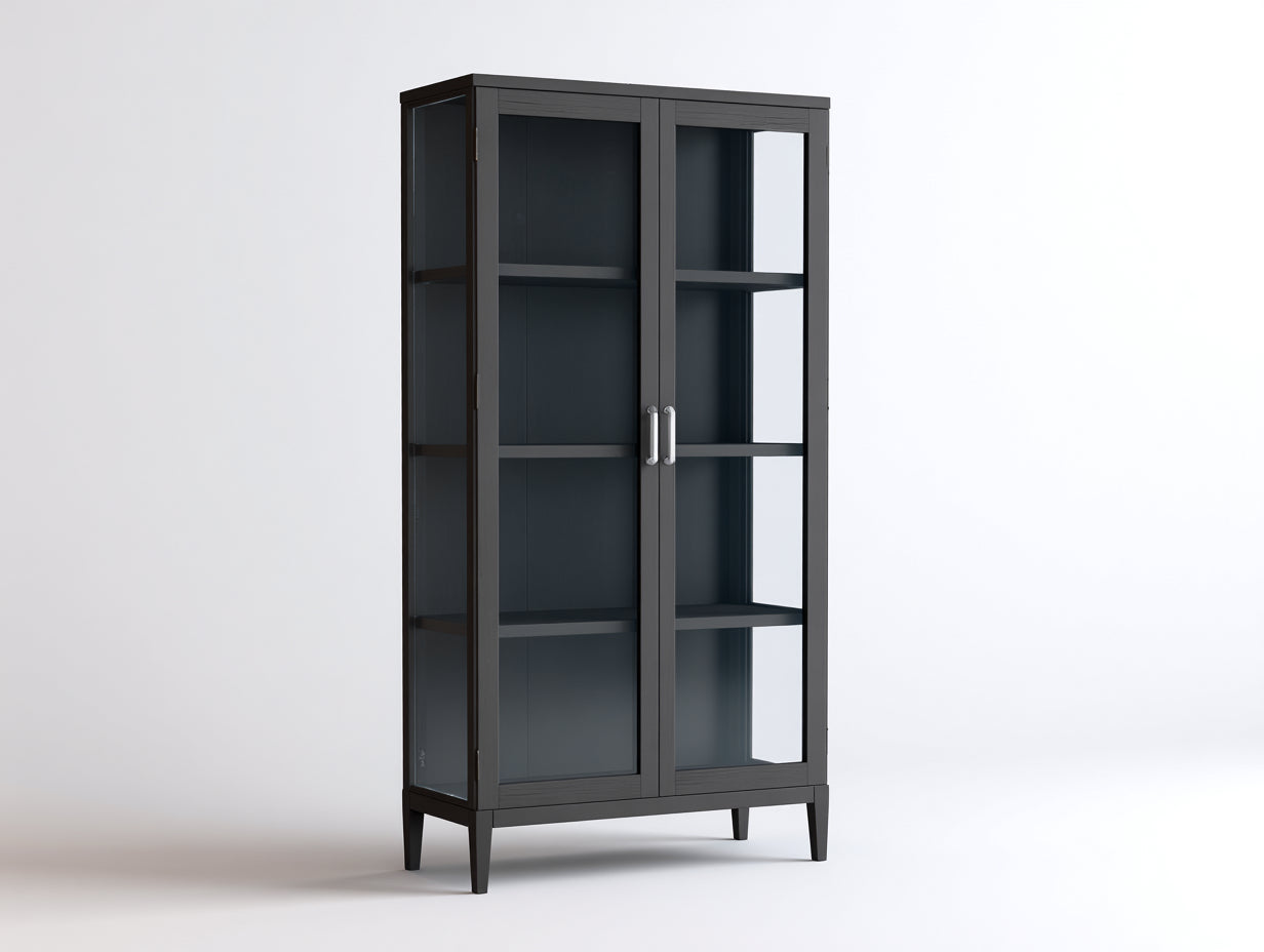 Vetrina-legno-vetro-metallo-84x38x190 cm-grigio grafite-moderno